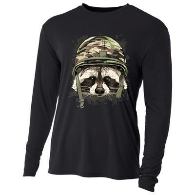 Raccoon Military Soldier Veterans Day Trash Panda Animal Cooling Performance Long Sleeve Crew