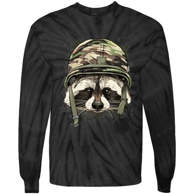 Raccoon Military Soldier Veterans Day Trash Panda Animal Tie-Dye Long Sleeve Shirt