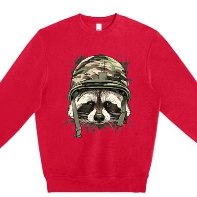 Raccoon Military Soldier Veterans Day Trash Panda Animal Premium Crewneck Sweatshirt