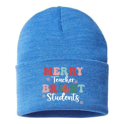 Retro Merry Teacher Bright Students Christmas Teacher Life Gift Sustainable Knit Beanie