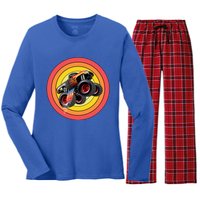 Retro Monster Truck Show Gift Vintage Monster Trucks Gift Women's Long Sleeve Flannel Pajama Set 