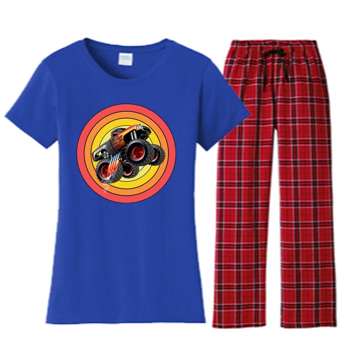 Retro Monster Truck Show Gift Vintage Monster Trucks Gift Women's Flannel Pajama Set