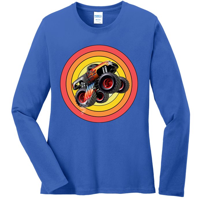 Retro Monster Truck Show Gift Vintage Monster Trucks Gift Ladies Long Sleeve Shirt