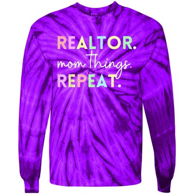 Realtor Mom Things Repeat For Mothers Selling Real Estate Tie-Dye Long Sleeve Shirt