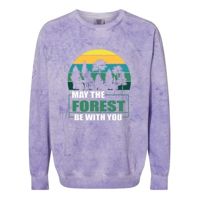 Retro May The Forest Be With You Camping Gift Colorblast Crewneck Sweatshirt