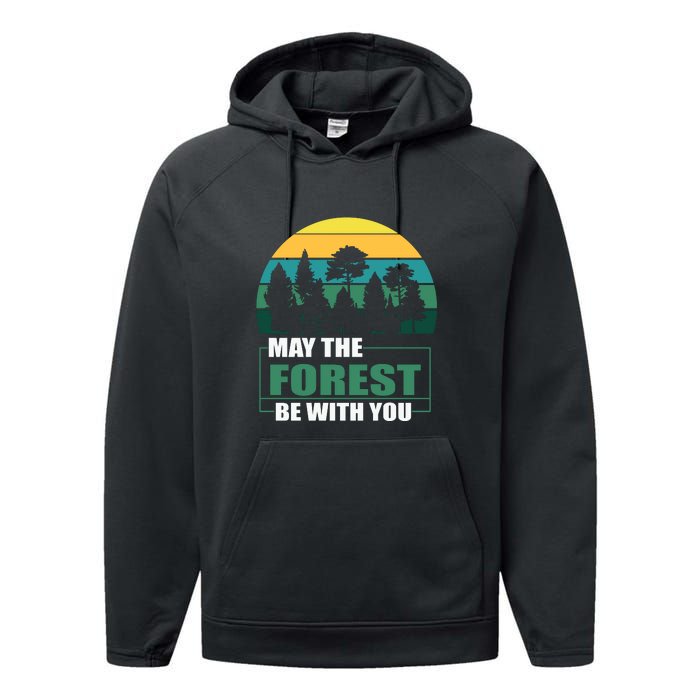 Retro May The Forest Be With You Camping Gift Performance Fleece Hoodie