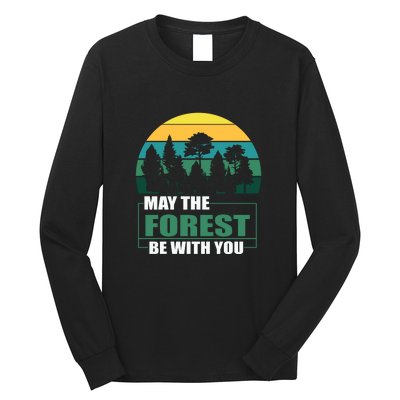 Retro May The Forest Be With You Camping Gift Long Sleeve Shirt