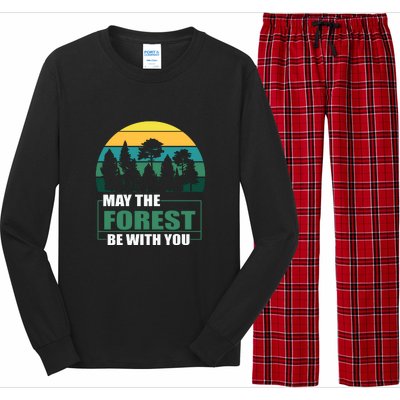 Retro May The Forest Be With You Camping Gift Long Sleeve Pajama Set