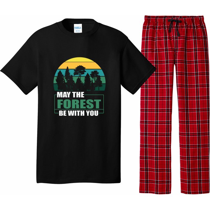 Retro May The Forest Be With You Camping Gift Pajama Set