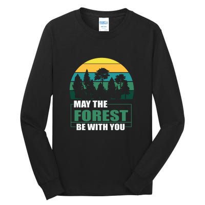 Retro May The Forest Be With You Camping Gift Tall Long Sleeve T-Shirt