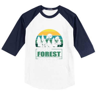 Retro May The Forest Be With You Camping Gift Baseball Sleeve Shirt