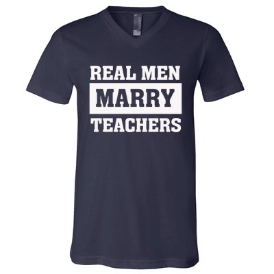 Real Marry Teachers Cool Gift Proud Husband Of Wife Spouse Gift V-Neck T-Shirt