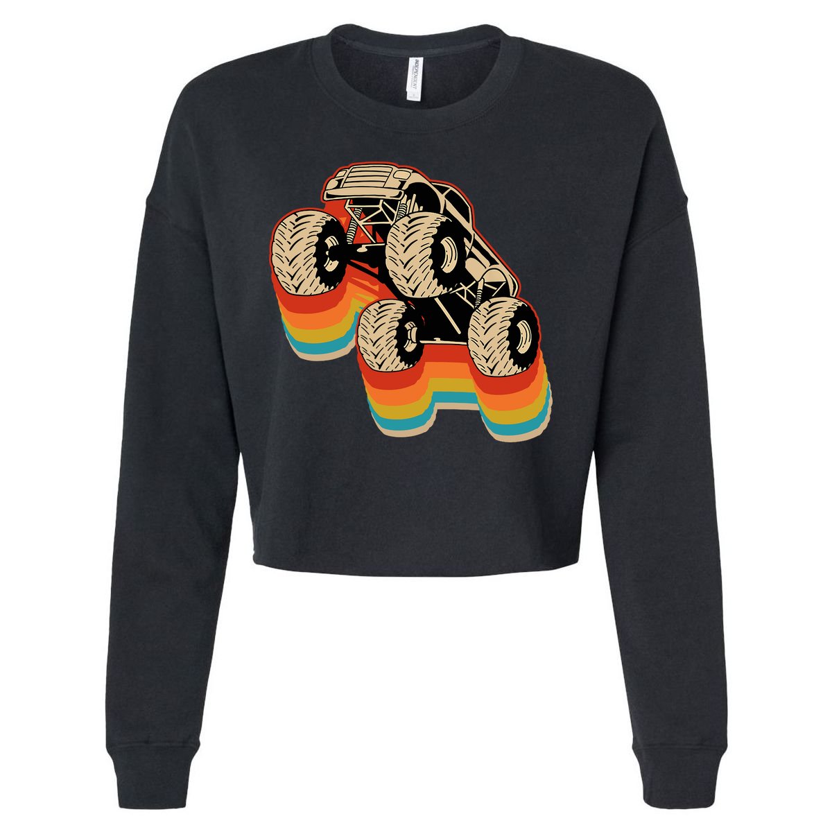 Retro Monster Truck Big Style Truck Cropped Pullover Crew
