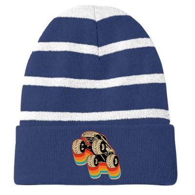 Retro Monster Truck Big Style Truck Striped Beanie with Solid Band