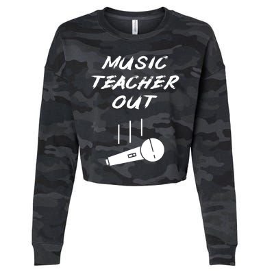 Retired Music Teacher Out Retirement Mic Drop End Of Year Cropped Pullover Crew