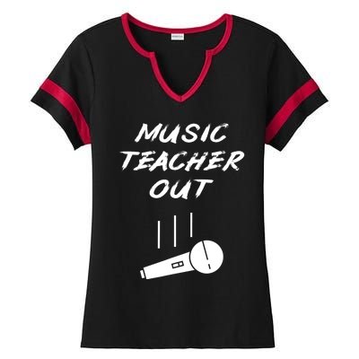 Retired Music Teacher Out Retirement Mic Drop End Of Year Ladies Halftime Notch Neck Tee