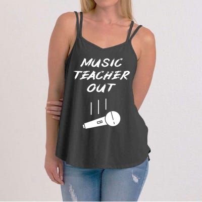 Retired Music Teacher Out Retirement Mic Drop End Of Year Women's Strappy Tank