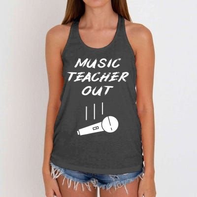 Retired Music Teacher Out Retirement Mic Drop End Of Year Women's Knotted Racerback Tank