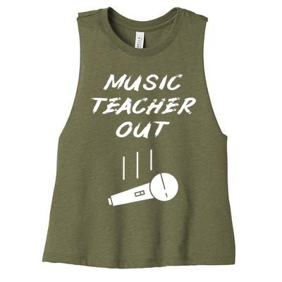 Retired Music Teacher Out Retirement Mic Drop End Of Year Women's Racerback Cropped Tank