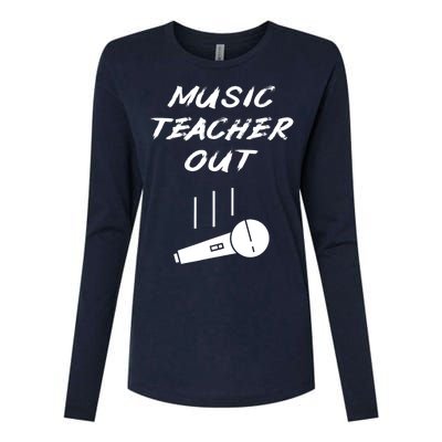 Retired Music Teacher Out Retirement Mic Drop End Of Year Womens Cotton Relaxed Long Sleeve T-Shirt