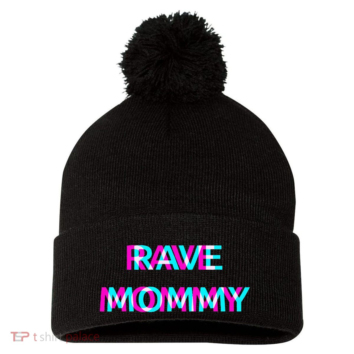 Rave Mommy Techno Edm Music Festival Mother Mom Raver Pom Pom 12in Knit Beanie