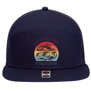 Retro Monster Trucks Gift 7 Panel Mesh Trucker Snapback Hat