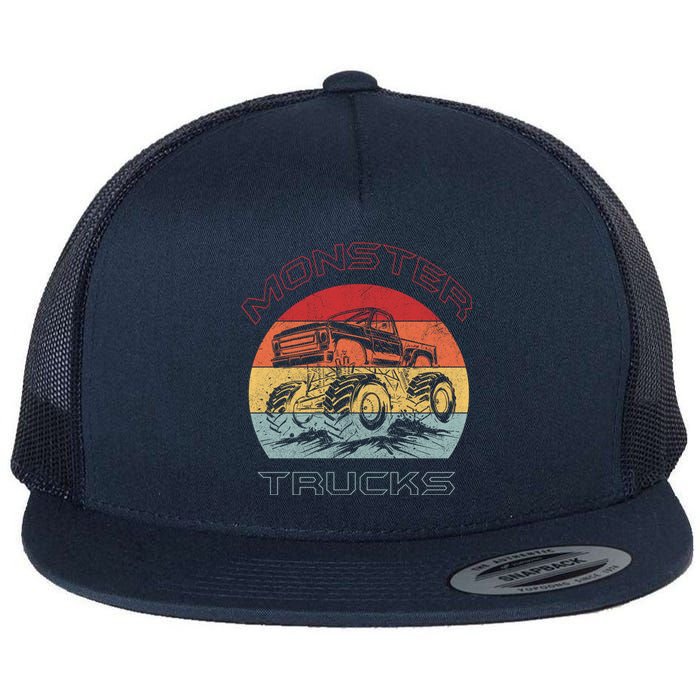 Retro Monster Trucks Gift Flat Bill Trucker Hat