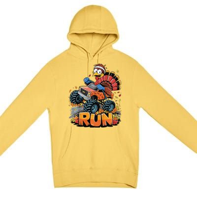 Run Monster Truck Turkey Thanksgiving Funny Turkey Premium Pullover Hoodie