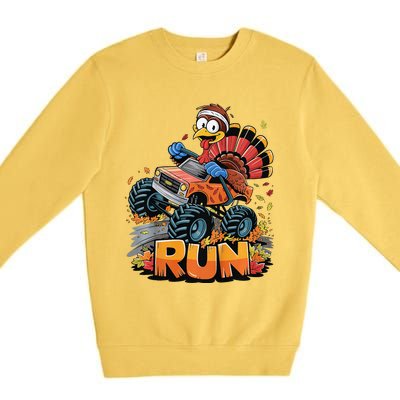 Run Monster Truck Turkey Thanksgiving Funny Turkey Premium Crewneck Sweatshirt