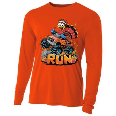 Run Monster Truck Turkey Thanksgiving Funny Turkey Cooling Performance Long Sleeve Crew