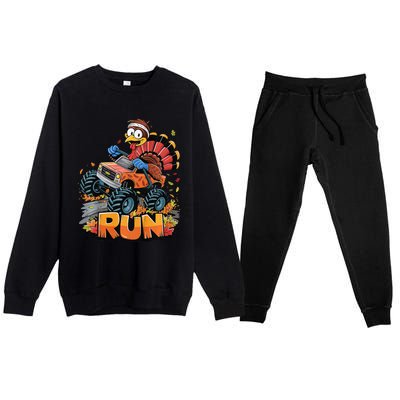 Run Monster Truck Turkey Thanksgiving Funny Turkey Premium Crewneck Sweatsuit Set