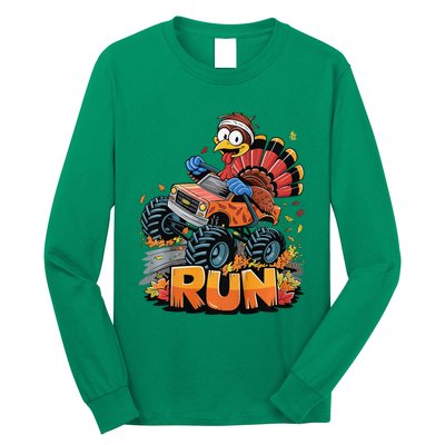 Run Monster Truck Turkey Thanksgiving Funny Turkey Long Sleeve Shirt