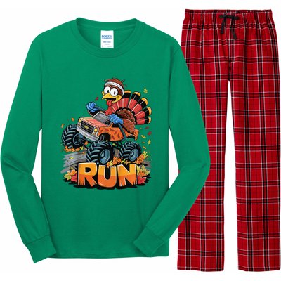 Run Monster Truck Turkey Thanksgiving Funny Turkey Long Sleeve Pajama Set