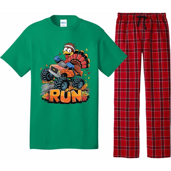 Run Monster Truck Turkey Thanksgiving Funny Turkey Pajama Set