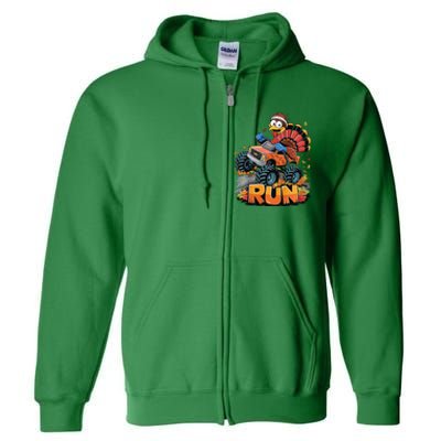 Run Monster Truck Turkey Thanksgiving Funny Turkey Full Zip Hoodie