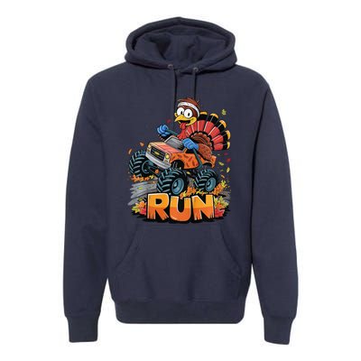 Run Monster Truck Turkey Thanksgiving Funny Turkey Premium Hoodie