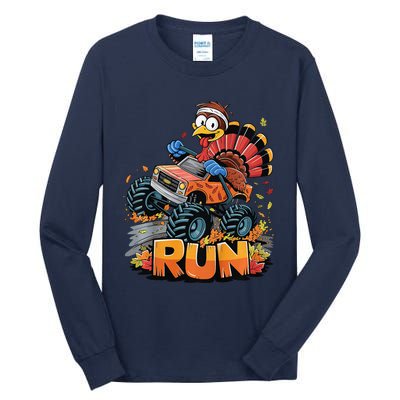 Run Monster Truck Turkey Thanksgiving Funny Turkey Tall Long Sleeve T-Shirt