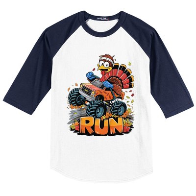 Run Monster Truck Turkey Thanksgiving Funny Turkey Baseball Sleeve Shirt