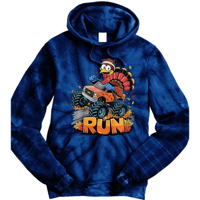 Run Monster Truck Turkey Thanksgiving Funny Turkey Tie Dye Hoodie