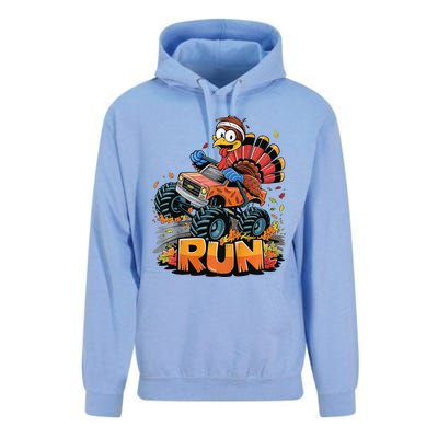 Run Monster Truck Turkey Thanksgiving Funny Turkey Unisex Surf Hoodie