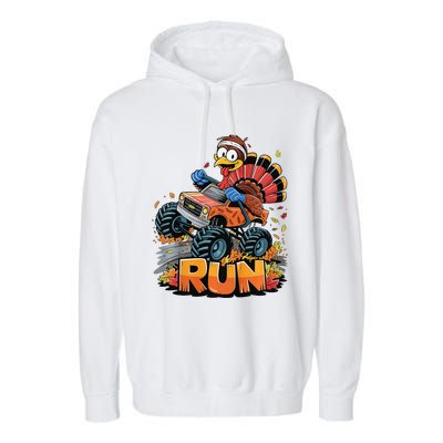 Run Monster Truck Turkey Thanksgiving Funny Turkey Garment-Dyed Fleece Hoodie