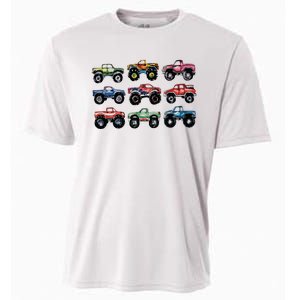 Retro Monster Trucks In A Row Big Trucks Cooling Performance Crew T-Shirt