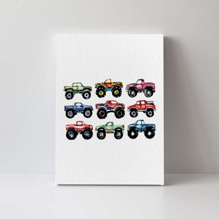 Retro Monster Trucks In A Row Big Trucks Canvas