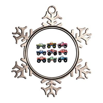 Retro Monster Trucks In A Row Big Trucks Metallic Star Ornament