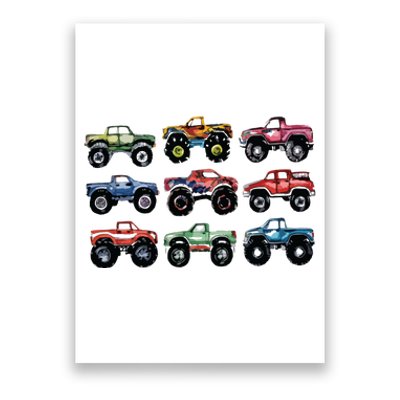 Retro Monster Trucks In A Row Big Trucks Poster