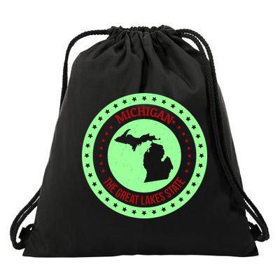 Retro Michigan The Great Lake State Logo Drawstring Bag