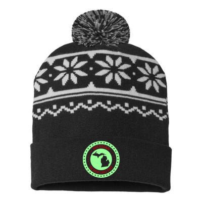 Retro Michigan The Great Lake State Logo USA-Made Snowflake Beanie