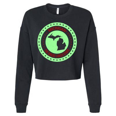 Retro Michigan The Great Lake State Logo Cropped Pullover Crew