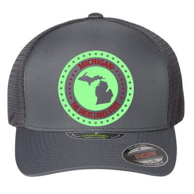 Retro Michigan The Great Lake State Logo Flexfit Unipanel Trucker Cap