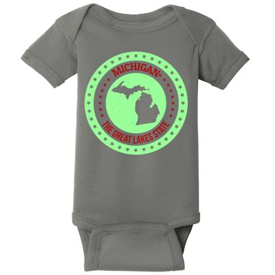 Retro Michigan The Great Lake State Logo Baby Bodysuit